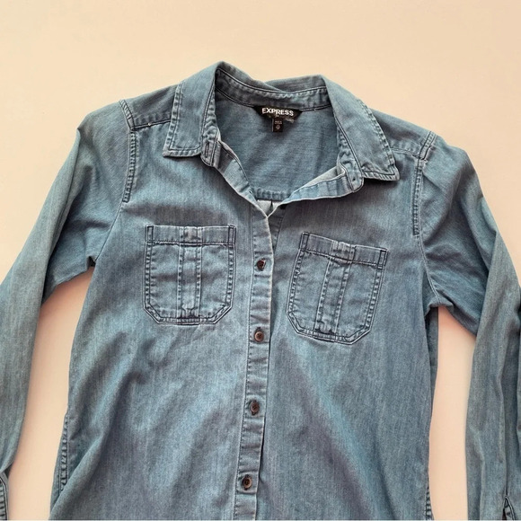 Express Long Sleeve Blue Button Up Cotton Casual Business Dress Shirt Size XS - Picture 8 of 9